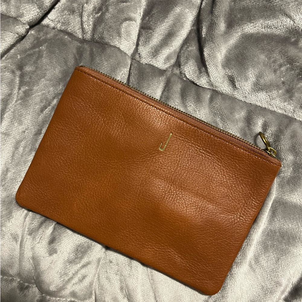 Leather brown “J” clutch-wallet
